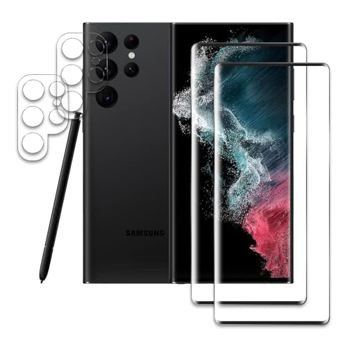 2+2 Stück Panzer Schutz Glas für Samsung Galaxy Galaxy S22 Ultra, 2 Stücke 3D Schutzfolie Mit 2 Stück Kameraschutz, 10H Härte Glas Folie Displayschutz, HD Klar, Anti-Kratz, Anti-Bläschen Panzerfolie von AKLPP