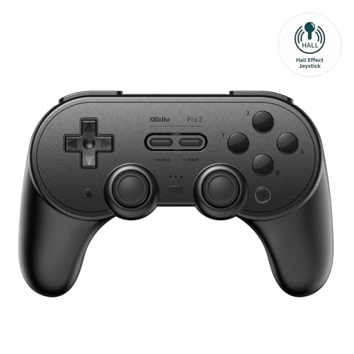 AKNES 8Bitdo Pro 2 Bluetooth Controller, Hall Effekt Joystick Update, Gaming Controller Kompatibel mit Switch, Apple, Windows, Steam Deck, Android und Raspberry Pi (Schwarz) von AKNES