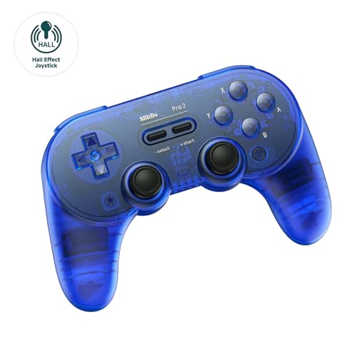 AKNES 8Bitdo Pro 2 Bluetooth Controller, Hall Effekt Joystick Update, Gaming Controller Kompatibel mit Switch, Apple, Windows, Steam Deck, Android und Raspberry Pi (Blau) von AKNES