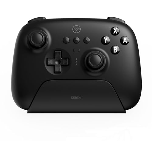 AKNES 8Bitdo Ultimate Bluetooth Controller mit Ladestation, Pro Controller mit Hall Effekt Sensing Joystick für Switch/Windows/Steam Deck, Motion Control, Dual Vibration, Turbo (Schwarz) von AKNES