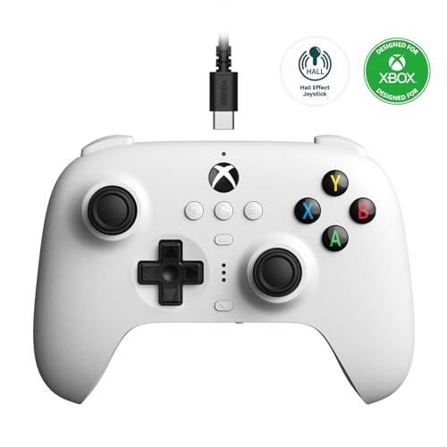 AKNES 8Bitdo Ultimate Wired Controller für Xbox Series X|S, Xbox One, Windows 10/11, Gamepad mit Hall Effekt Joysticks, 3.5mm Audio Jack- Offiziell Lizenziert (Weiß) von AKNES