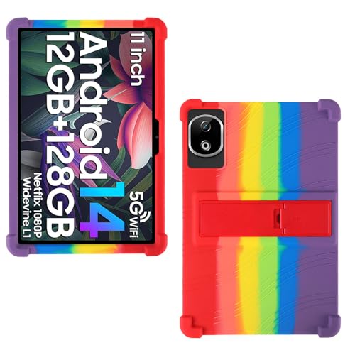 AKNICI Silikon Hülle für DOOGEE T30E/DOOGEE T35/DOOGEE T30SE/DOOGEE T40/DOOGEE T30S/DOOGEE T30 Ultra/DOOGEE T30 Pro Tablet 11 Zoll mit Integrierter Ständer, Weiches Schutzhülle Cover Case, Regenbogen von AKNICI