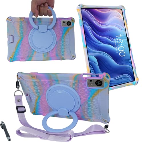 AKNICI Silicone Hülle für TECLAST T60 Top Gaming Tablet 12 Zoll [2023] mit 360° Drehbarer Ständer/Schultergurt/Stylus Pen, Weiches Silikon Schutzhülle Cover Case für TECLAST T60, Rose Lila von AKNICI