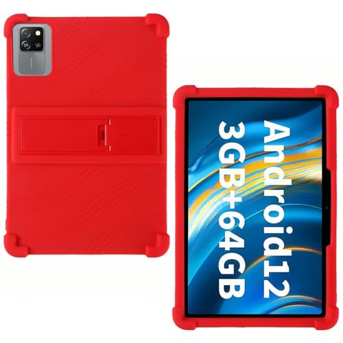 AKNICI Silikon Hülle für Blackview Tab60 WiFi/Blackview Tab60 Pro/TECLAST P30/ TECLAST P30T/ OSCAL Pad 80 WiFi Tablet 10 Zoll mit Integrierter Ständer, Weiches Schutzhülle Cover Case, Rot von AKNICI