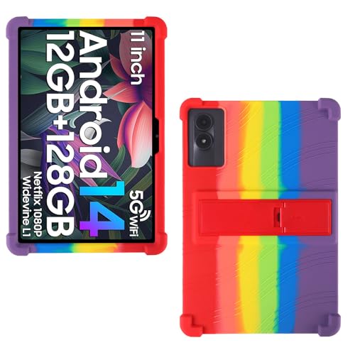 AKNICI 11 Zoll Silikon Hülle für DOOGEE U11/DOOGEE U11 Pro/Blackview Tab90 WiFi/Blackview Tab9 WiFi/Blackview Tab 90 Tablet mit Integrierter Ständer, Weiches Schutzhülle Cover Case, Regenbogen von AKNICI