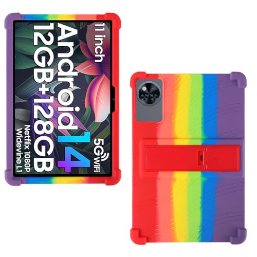 AKNICI Silikon Hülle für DOOGEE U11/ Blackview Tab90 WiFi/Blackview Tab9 WiFi/Blackview Tab 90 Tablet 11 Zoll mit Integrierter Ständer, Weiches Schutzhülle Cover Case für DOOGEE U11, Regenbogen von AKNICI