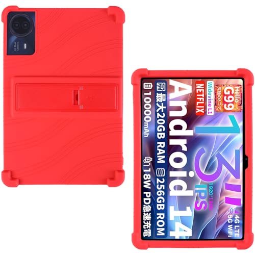 AKNICI Silikon Hülle für TECLAST T65 MAX Android 14 Tablet 13" Zoll [2024] mit Integrierter Ständer, Weiches Schutzhülle Cover Case für TECLAST T65 MAX Tablet 13 Zoll, Rot von AKNICI