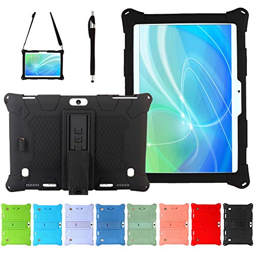 AKNICI Silikon Hülle mit Stifthalter Schultergurt Stylus Pen für TOSCiDO K108/W109/X104/X108,ACEPAD A121/A101/A12X,Dragon Touch K10/Max10,TYD-107/TYD-108,LNMBBS 10.1,PADGENE 10.1,Lectrus 10,Schwarz von AKNICI