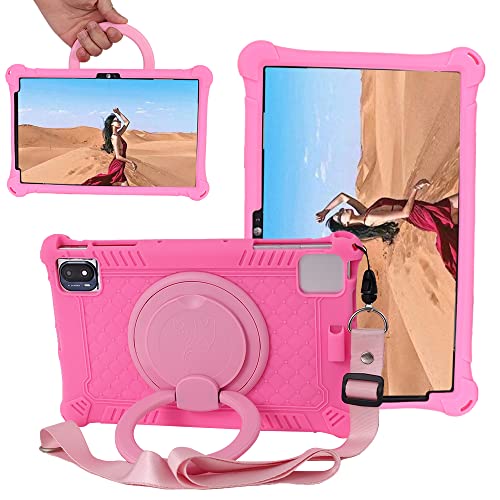 AKNICI Tablet Hülle Universal 10.36 Zoll für TECLAST P25T Tablet/TCL 10 TABMAX WiFi/Oppo Pad Air/DOOGEE T20 / Headwolf Wpad1 / UMIDIGI A11 mit 360° Drehbarer Ständer/Schultergurt, Pink von AKNICI