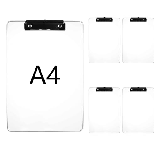 AKOLAFE 5 Stück Klemmbrett A4 32 x 24 cm Klemmbrett a4 Transparent Kunststoff Schreibbrett zum Umhängen mit Gummierter Metalklemme und Aufhängeose Clipboard für Rechtsanwälte Schüler Lehrer AKOLAFE 5 Stück Klemmbrett A4 32 x 24 cm Klemmbrett a4 Transparent Kunststoff Schreibbrett zum Umhängen mit Gummierter Metalklemme und Aufhängeose Clipboard für Rechtsanwälte Schüler Lehrer von AKOLAFE