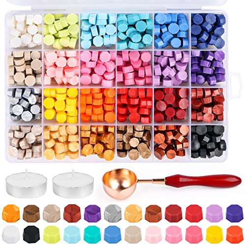Siegelwachs Set, 24 Farben Siegelwachs Achteckig, Siegellack Perlen mit 2 Wachs Kerzen und 1 Schmelzlöffel, Siegelwachs Perlen für Wachssiegel Stempel Umschlag Brief Papier Karte Postkarte 600 Stück Siegelwachs Set, 24 Farben Siegelwachs Achteckig, Siegellack Perlen mit 2 Wachs Kerzen und 1 Schmelzlöffel, Siegelwachs Perlen für Wachssiegel Stempel Umschlag Brief Papier Karte Postkarte 600 Stück von AKONE