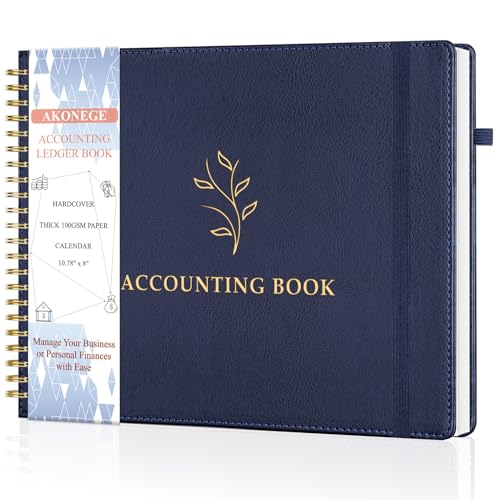 AKONEGE Buchhaltungsbuch für persönliche und kleine Unternehmen, horizontales Einnahmen- und Ausgaben-Tracker-Notizbuch mit Kalender, Hardcover, Säulen-Log-Tagebuch, 27,4 x 20,3 cm, Dunkelblau AKONEGE Buchhaltungsbuch für persönliche und kleine Unternehmen, horizontales Einnahmen- und Ausgaben-Tracker-Notizbuch mit Kalender, Hardcover, Säulen-Log-Tagebuch, 27,4 x 20,3 cm, Dunkelblau von AKONEGE