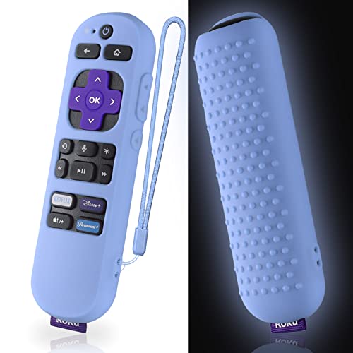 Silikon-Schutzhülle für Roku Express 4K+ Voice Remote RCA1R, Roku Voice Remote Cover RC-GZ1 Roku Streaming Stick 4K Silikonhülle mit Umhängeband (leuchtet blau) von AKSHFETH