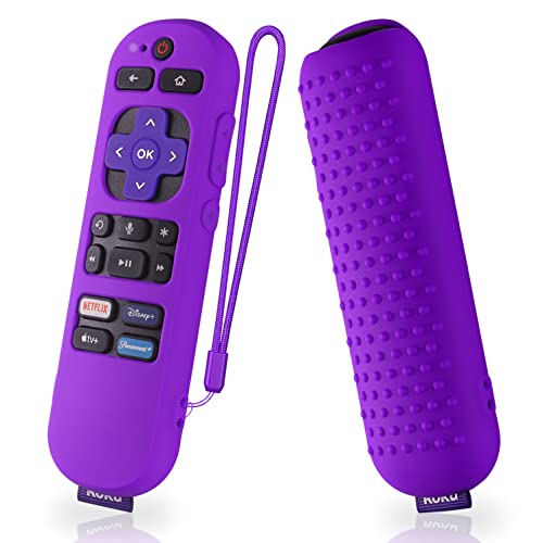 Silikonhülle für Roku Express 4K+ Sprachfernbedienung RCA1R, Roku Voice Remote Cover RC-GZ1 Roku Streaming Stick 4K Silikonhülle mit Umhängeband (Lila) von AKSHFETH