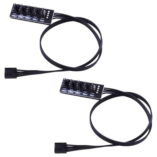 2 x schwarze Computer-Gehäuselüfter-Hub, lüfterbetriebener Verlängerungs-Splitter, Desktop-Chassis-CPU-Kühler, 5-Wege-Splitter, PWM-Funktion wird unterstützt, geflochtener Kabelbaum, 1 bis 5 von AKSIQIOL
