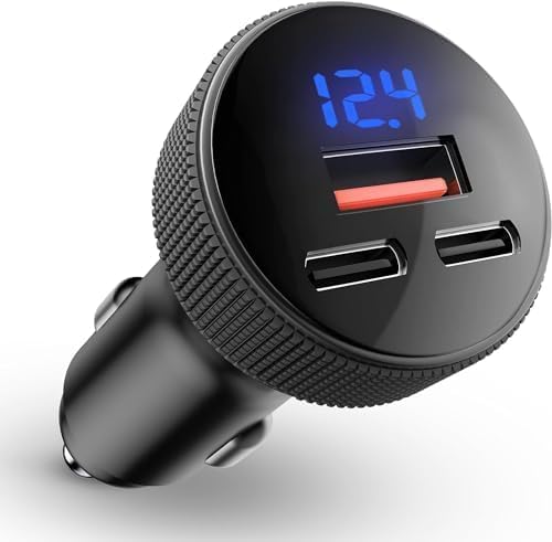 108W USB C Car Charger, Cigarette Lighter USB C, 45W PD Car Charger, 3-Port with LED Voltmeter DC12-24V, Compatible with iOS, Android, Samsung, Tablet and All Smartphones von AKSNDRT
