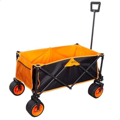 Aktive Faltbarer Transportwagen, Strand, Garten, Camping, bis zu 100 kg, robuste und um 360 Grad drehbare Räder mit Bremsen, Multi-Winkelgriff, mit Tasche, mit Tasche, Gepäckträger, Schwarz und Orange Aktive Faltbarer Transportwagen, Strand, Garten, Camping, bis zu 100 kg, robuste und um 360 Grad drehbare Räder mit Bremsen, Multi-Winkelgriff, mit Tasche, mit Tasche, Gepäckträger, Schwarz und Orange von AKTIVE
