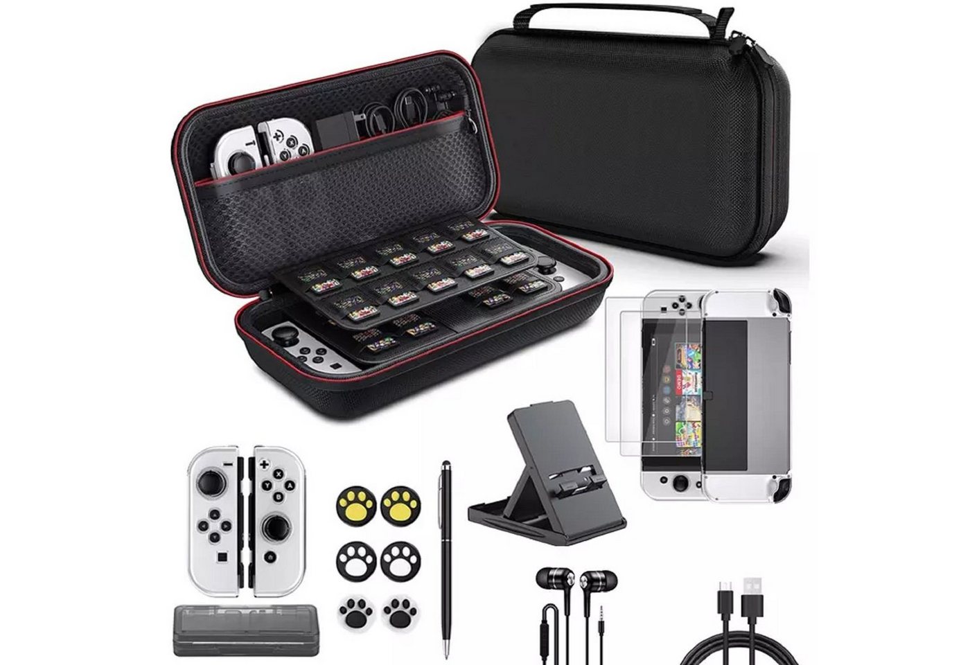 AKTO Nylonetui, Schutzglas, Halterung, Thumbstick, Joystickschutz Zubehör Nintendo (mehrteiliges Set) von AKTO