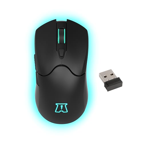 AKUMA - Otaku M04 WL Gaming-Maus, Hintergrundbeleuchtung, 3200 DPI, 7 RGB-Farben, kabellos, wiederaufladbar, 2,4 GHz, 6 Tasten, kompatibel mit PC/PS4/PS5, Schwarz von AKUMA