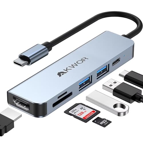 AKWOR USB-C-Hub, USB-C-auf-4K-HDMI-Multiport-Adapter, USB-C-SD-/TF-Kartenleser, Thunderbolt 3 auf HDMI-Dongle für MacBook Air/Pro M1/M2, iPad Pro Laptop (4K HDMI USB 3.0 SD/TF-Kartenleser, 100 W PD) von AKWOR