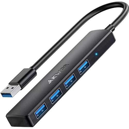 USB-Hub, AKWOR 4-Port USB 3.0 Hub USB-Splitter USB-Expander für Laptop, Xbox, Flash-Laufwerk, HDD, Konsole, Drucker, Kamera, Tastatur, Maus von AKWOR