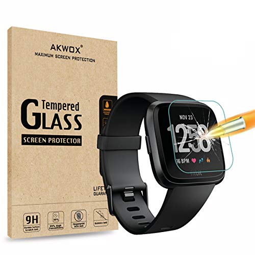 AKWOX 4 Stück Kompatibel mit Fitbit Versa Schutzfolie, 0.33mm 9H Härte Kratzfest Schutzglas, HD Glasfoile von AKWOX