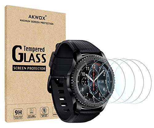 AKWOX 4 Stück Schutzfolie Kompatibel mit Samsung Galaxy Watch 4 Classic 46MM Schutzglas, Samsung Gear S3 Frontier und Classic Displayschutz, 0.33mm 9H Härte Kratzfest Schutzglas für Smartwatch Schutz von AKWOX