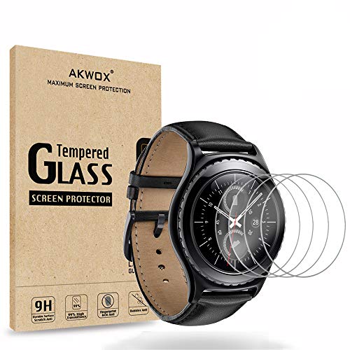 AKWOX [4 Stück] Schutzfolie Kompatibel mit Samsung Gear S2 Classic und Gear Sport, 0.33mm 9H Härte Kratzfest Schutzglas, Glasfolie für Gear S2 (39.9MM) Displayschutz von AKWOX