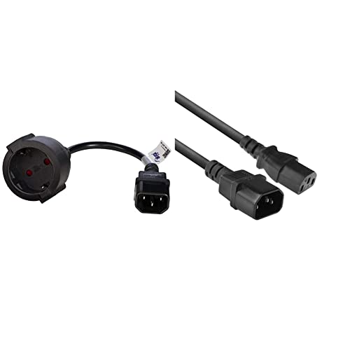 AKYGA AK-PC-10A Netzkabel Schuko 3 Pin Polig IEC C14 / EU CEE 7/4 15cm, Schwarz & ACT Kaltgerätekabel 1,8m, C13 auf C14 Kaltgerätekabel Verlängerung, IEC Stecker auf Buchse 3 Pin - AK5030 Schwarz von AKYGA