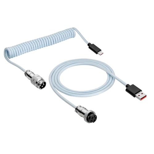 AKYGA AK-USB-48 Geflochtenes USB Kabel Typ-C zu USB A 3.0 m himmelblau, Mechanisches Tastatur-Spiralkabel mit Abnehmbarem Aviator-Anschluss für Gaming-Tastatur von AKYGA