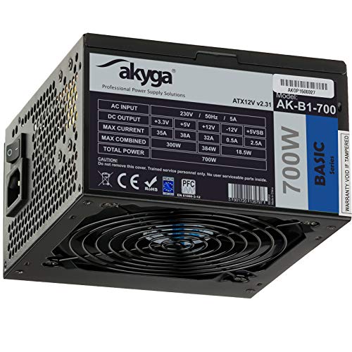 AKYGA Basic Power Supply ATX 2.31 AK-B1-700BE Black Edition 700W P4+4 PCI-E 6+2 pin, 5X SATA, PPFC,Fan 120mm von AKYGA