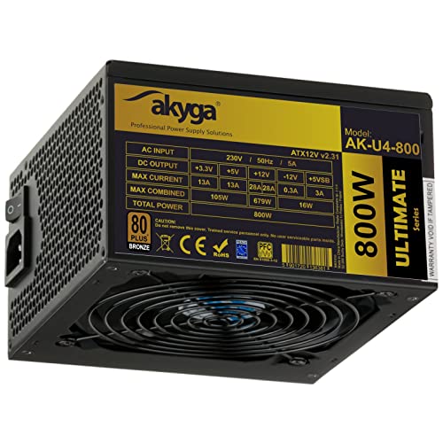 Akyga ATX Power Supply 800W Ultimate AK-U4-800 P4+4 PCI-E 6 pin 6+2 pin 6X SATA APFC 80+ Bronze Fan 12cm von AKYGA