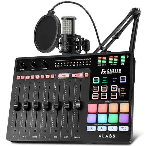 ALABS Fxcaster Podcast Equipment Bundle - All-in-One Podcasting Starter Setup mit 7-Kanal Soundboard, Audio-Interface und 25 mm Membran XLR-Mikrofon für Live-Streaming, Aufnahme und TikTok von ALABS