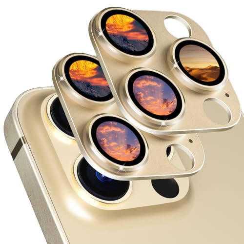 ALAFLY [2 Stück Kameraschutz für iPhone 15 Pro/iPhone 15 Pro Max, Legierung Metall 9H Panzer Schutz Glas Kamera Bildschirm Schutz, Kratzfest, Ultra-Klar, Blasenfrei Starke Adsorption, Gold von ALAFLY