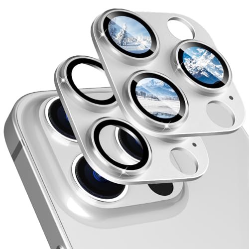 ALAFLY [2 Stück Kameraschutz für iPhone 15 Pro/iPhone 15 Pro Max, Legierung Metall 9H Panzer Schutz Glas Kamera Bildschirm Schutz, Kratzfest, Ultra-Klar, Blasenfrei Starke Adsorption, Silber von ALAFLY