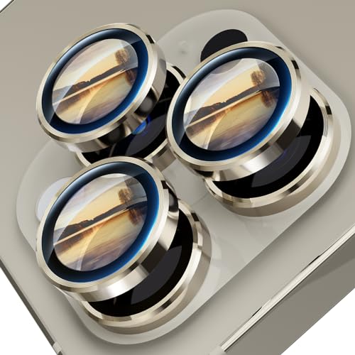 ALAFLY [3+3 Kameraschutz für iPhone 15 Pro/iPhone 15 Pro Max, [Metall Einzelring & 9H Gehärtetes Glas] Anti-Kratzer Linsenschutz, Ultra-HD Kamera Zubehör - Gold von ALAFLY