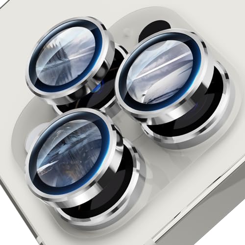 ALAFLY [3+3 Kameraschutz für iPhone 15 Pro/iPhone 15 Pro Max, [Metall Einzelring & 9H Gehärtetes Glas] Anti-Kratzer Linsenschutz, Ultra-HD Kamera Zubehör - Silber von ALAFLY
