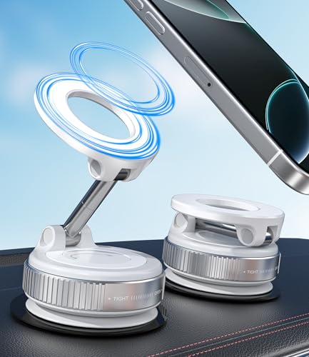 ALAFLY Magnetische Auto Handyhalterung mit Saugnapf [360° Drehbare & Faltbare], Metall Autohalterung Kompatibel mit MagSafe iPhone, für Windschutzscheibe/Glas/Jede Glatte Oberfläche, Weiß von ALAFLY