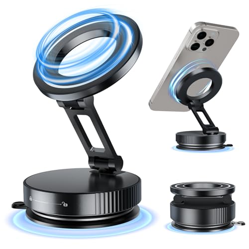 ALAFLY Handyhalterung Auto Magnet, Langlebige Metall Vakuum Saugnapf Telefonhalterung, [360°Verstellbar & Faltbar] für MagSafe Autohalterung Universal für Smartphones & alle Automodelle, Schwarz von ALAFLY