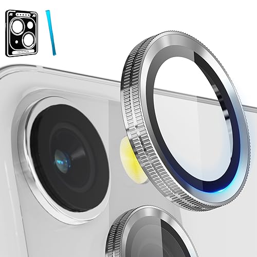 ALAFLY Kameraschutz für iPhone 15 - iPhone 15 Plus, [Neuartiges Objektiv-Design] Individuelle Dekoration Kamera Linse Schutzfolie, Einzigartige HD Camera Protector für 15plus, Silber von ALAFLY