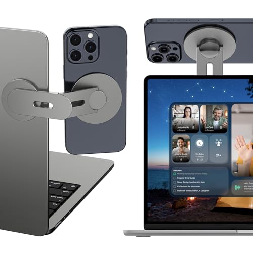 ALAFLY Magnetische Laptop Handy Ständer [110° Faltbar & 180° Einstellbare], Metall Handyhalterung Kompatibel mit MagSafe iPhone Serie, Seitliche Telefonhalterung für Tesla/Computer/Bildschirm, Grau von ALAFLY