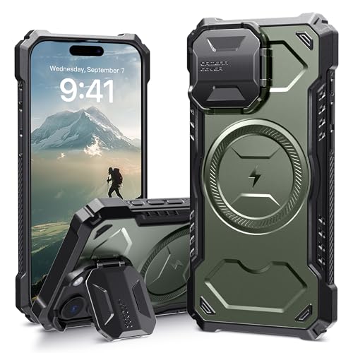 ALAFLY für iPhone 16 Pro Max Hülle mit Kameraschutz Ständer [Kompatibel mit MagSafe], Militärnorm Stoßfeste Magnetische Handyhülle, Strapazierfähig Schutz, Grün von ALAFLY