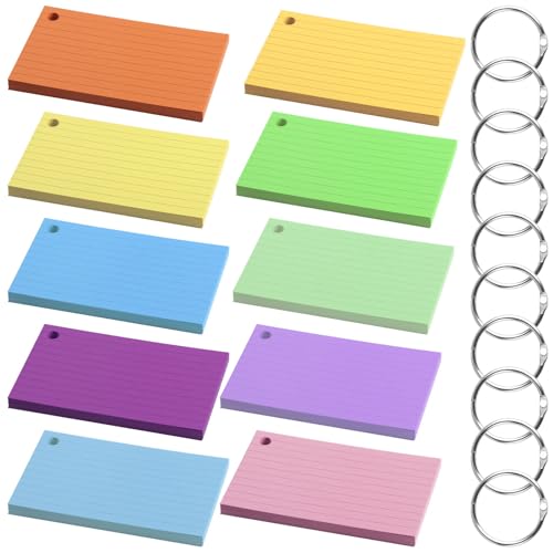 10 Stück/400 Blatt Karteikarten A7, Karteikarten Liniert, Lernkarten, Vokabelkarten Flashcards, Bunt Flash Cards mit 10 Metall Binderinge für Schule, Büro, Zuhause, Notizen, Lernen - 10 Farben 10 Stück/400 Blatt Karteikarten A7, Karteikarten Liniert, Lernkarten, Vokabelkarten Flashcards, Bunt Flash Cards mit 10 Metall Binderinge für Schule, Büro, Zuhause, Notizen, Lernen - 10 Farben von ALAHUGYEF