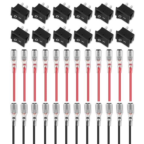 ALAMSCN 12 Stück Mini Wippschalter 2-Polig ON/OFF Kippschalter KCD1-Schalter + 12 Set Kabel Rot Schwarz für Auto Marine Boot Haushaltsgeräte ALAMSCN 12 Stück Mini Wippschalter 2-Polig ON/OFF Kippschalter KCD1-Schalter + 12 Set Kabel Rot Schwarz für Auto Marine Boot Haushaltsgeräte von ALAMSCN