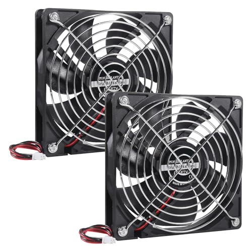 ALAMSCN 2 Stück 120mm Lüfter 12V 12025 PC Lüfter Gehäuselüfter mit Metallgitter Kompatibel mit Chassis Verstärker Router, 120 x 120 x 25mm von ALAMSCN