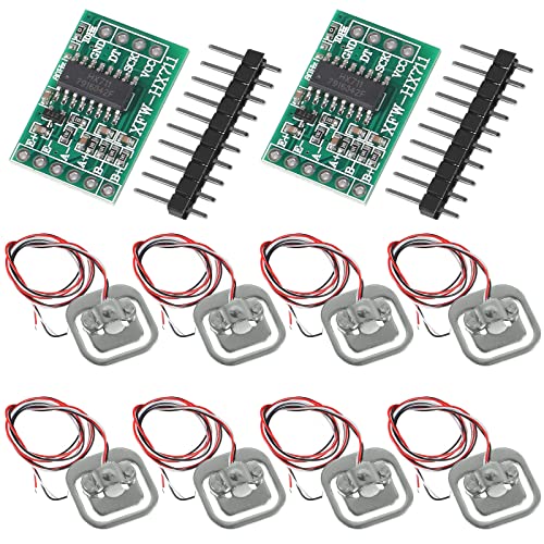 ALAMSCN 8 Stück Halbbrücken Wägezelle 50kg Halbbrücken-Dehnungsmessstreifen Gewichtungssensorse + 2 Stück HX711 Modul für Arduino Mikrocontroller DIY von ALAMSCN