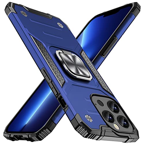 ALANMOND Armor Hülle für iPhone 13 Pro Max 6,7 Zoll, [Eingebaute Kameraabdeckung] Telefongehäuse mit Ringständer [Unterstützen Sie magnetische Halterung] Handyhülle für iPhone 13 Pro Max, Blau von ALANMOND