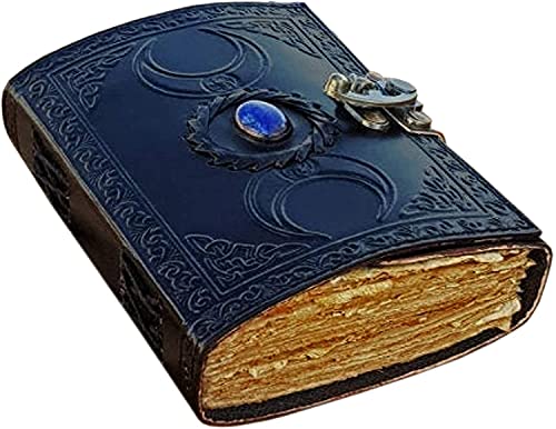 ALCRAFT Handgefertigtes Vintage-Leder-Tagebuch mit Halbedelsteinen, schwarzes Dreifach-Mond-Design, 200 Seiten (VINTAGE) (BLACK) von ALCRAFT