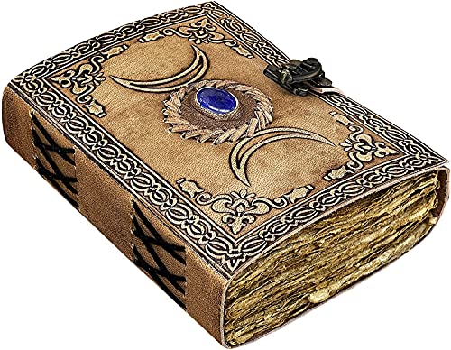 ALCRAFT Handmade Vintage Leather Celtic Triple Moon Grimoire Black Book of Shadows Spellbook Journal for Men Women, Wicca Wiccan Pagan Witchcraft Writing Notebook, Blank Unlined Pages von ALCRAFT