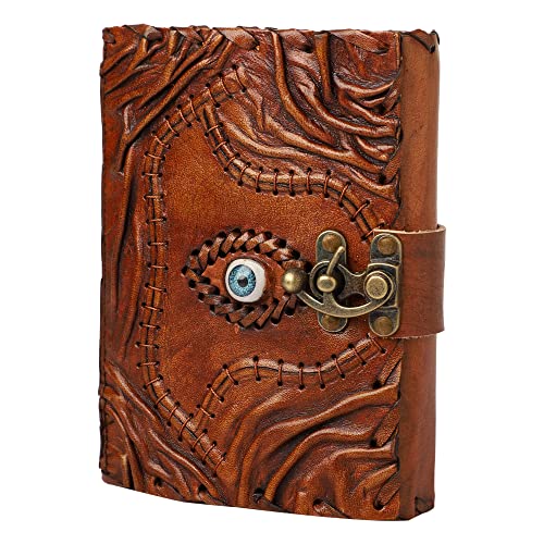 ALCRAFT Hocus Pocus Book of Spells Journal Cover Edge Paper Third Eye Grimoire Vintage Leather Journal Book of Shadows Journal Blank Antique Spell Book Witch Journal Lock Clasp Notebook (BROWN) von ALCRAFT